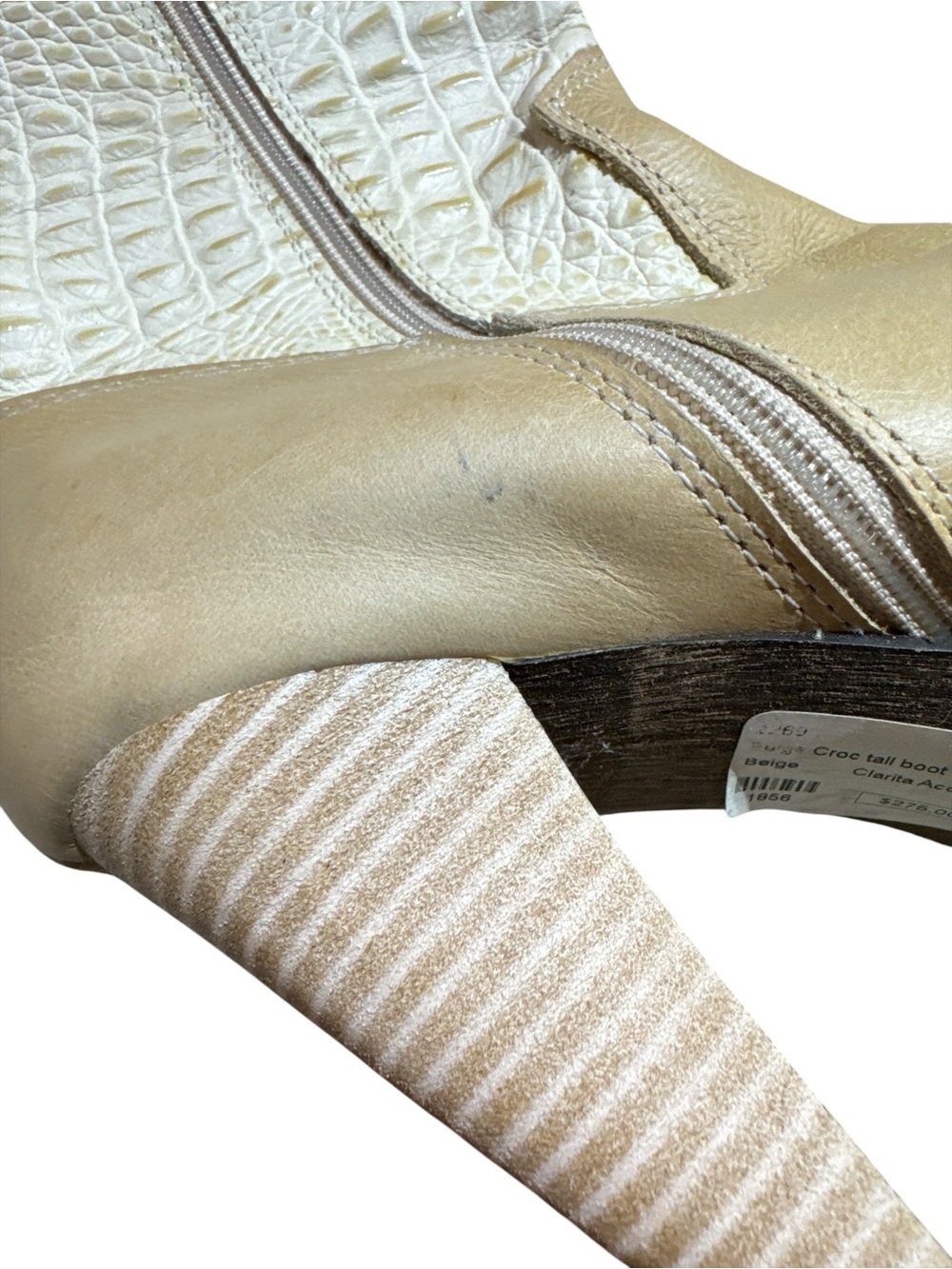 Vintage Y2K NOS Beige Van Greg Crocodile Embossed Leather Knee High Boots 7 7.5 - Picture 5 of 6